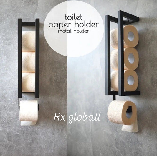Dérouleur Papier Toilette avec Étagère | Acier Noir & Or | Design Luxe