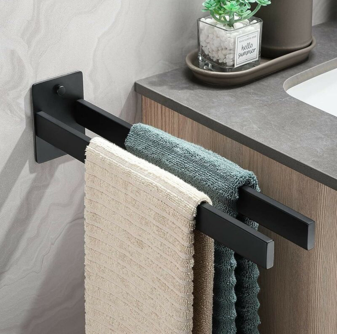 Porte-Serviettes Mural | Acier Noir Mat | Design Moderne